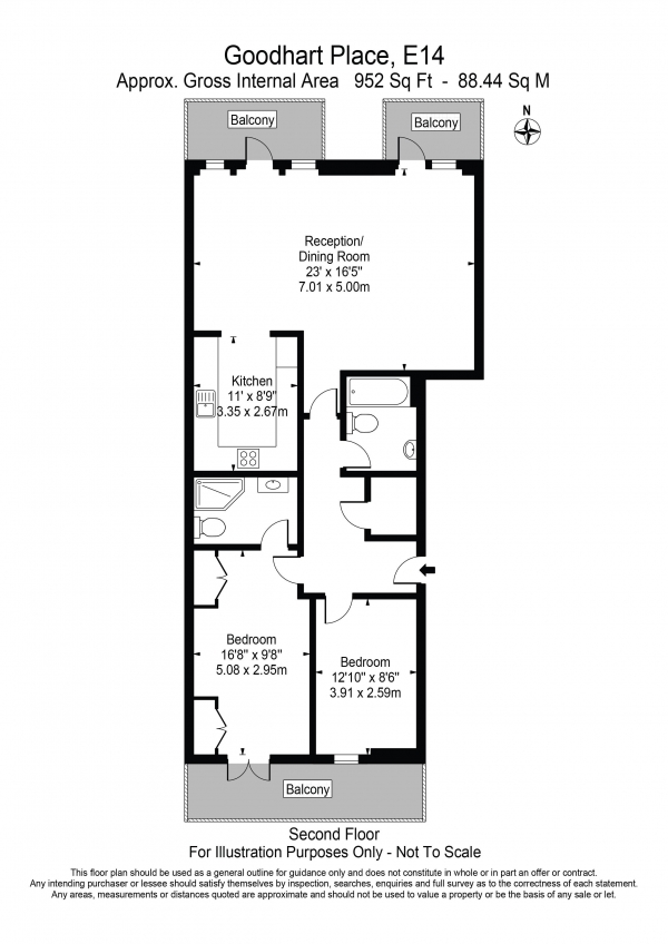 Floor Plan Image for 2 Bedroom Apartment to Rent in Goodhart Place Limehouse E14