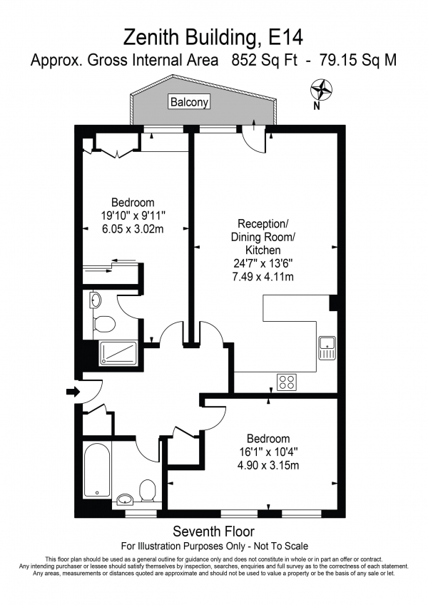 Floor Plan Image for 2 Bedroom Apartment to Rent in Zenith Building Limehouse E14