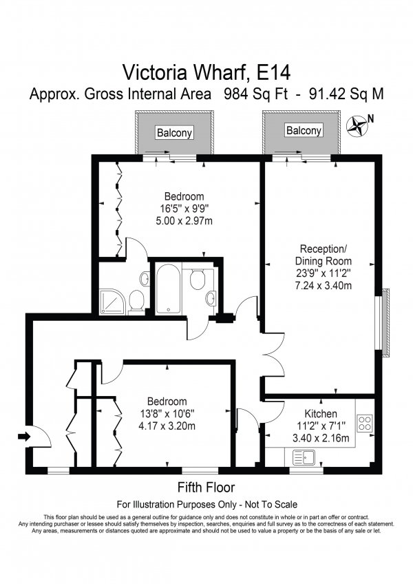 Floor Plan Image for 2 Bedroom Apartment to Rent in Victoria Wharf Narrow Street E14