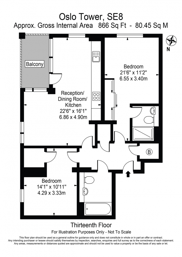 Floor Plan Image for 2 Bedroom Apartment for Sale in Oslo Tower Naomi Street Surrey Quays SE8