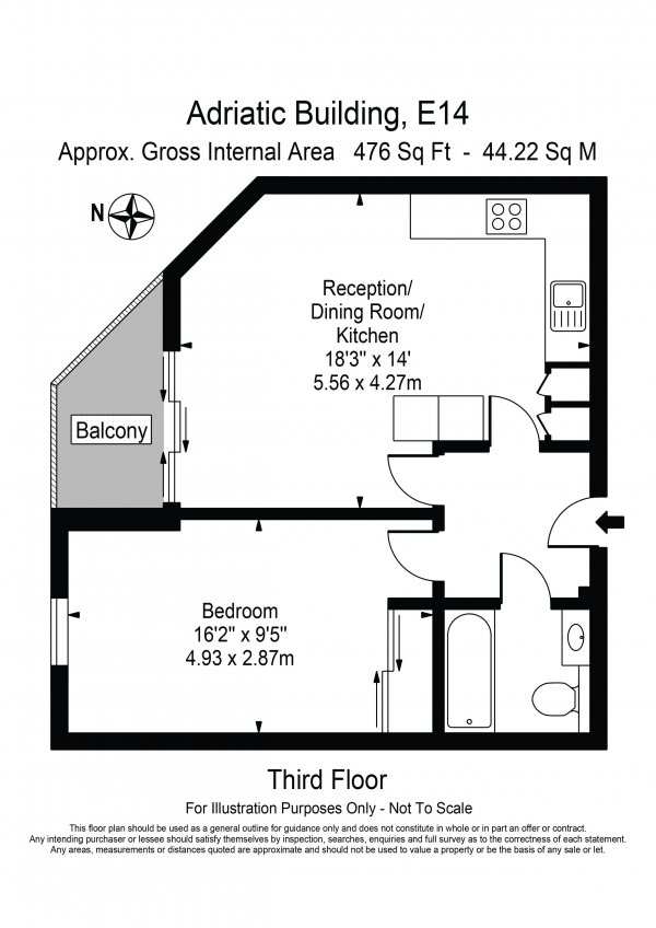 Floor Plan Image for 1 Bedroom Apartment for Sale in Adriatic Building Narrow Street Limehouse E14