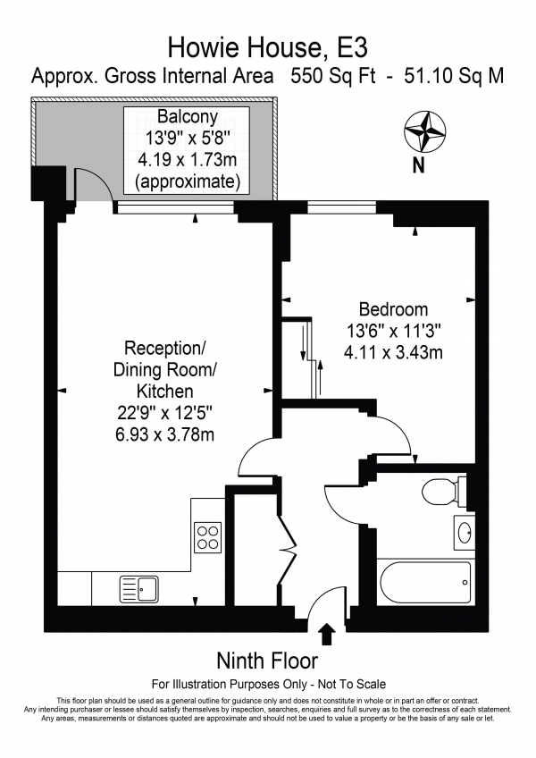 Floor Plan Image for 1 Bedroom Apartment to Rent in Hoey Court, Bow, E3