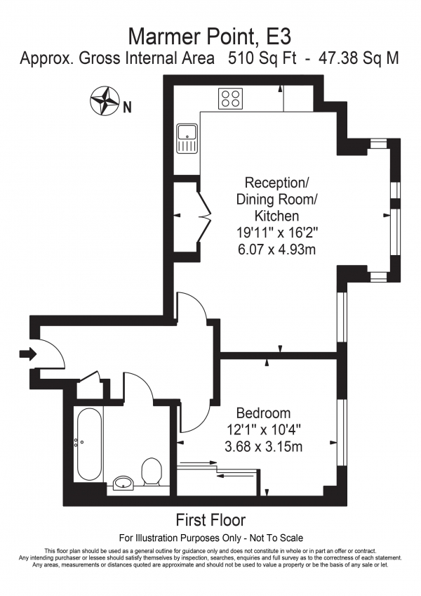 Floor Plan Image for 1 Bedroom Apartment to Rent in Marner Point Bow E3