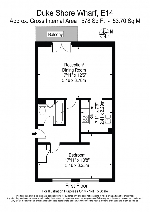 Floor Plan Image for 1 Bedroom Flat to Rent in Duke Shore Wharf Limehouse E14