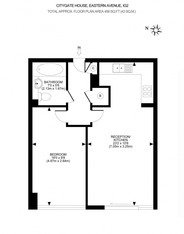 Floor Plan Image for 1 Bedroom Apartment for Sale in City Gate House, Eastern Avenue, Ilford, IG2