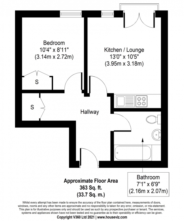 Floor Plan for 1 Bedroom Apartment for Sale in Gateway Court, Parham Drive, Ilford, IG2, IG2, 6LZ -  &pound220,000