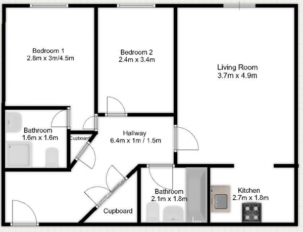 Floor Plan Image for 2 Bedroom Apartment to Rent in Pettacre Close, West Thamesmead, SE28 0PA