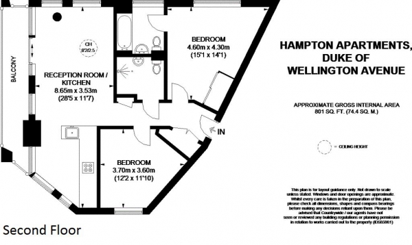 Floor Plan Image for 2 Bedroom Apartment for Sale in Hampton Apartments, Royal Arsenal Riverside, SE18 6NX