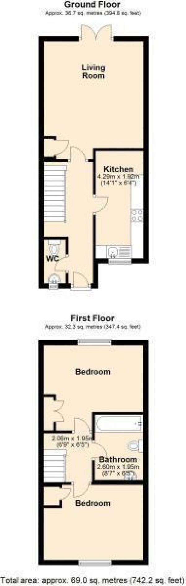 Floor Plan for 2 Bedroom End of Terrace House for Sale in Bluebird Way, Thamesmead West, SE28 0HY, Thamesmead West, SE28, 0HY -  &pound365,000