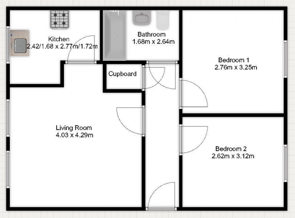 Floor Plan for 2 Bedroom Apartment for Sale in Rushgrove Street, Woolwich, SE18 5DN, Woolwich, SE18, 5DN - Offers in Excess of &pound260,000