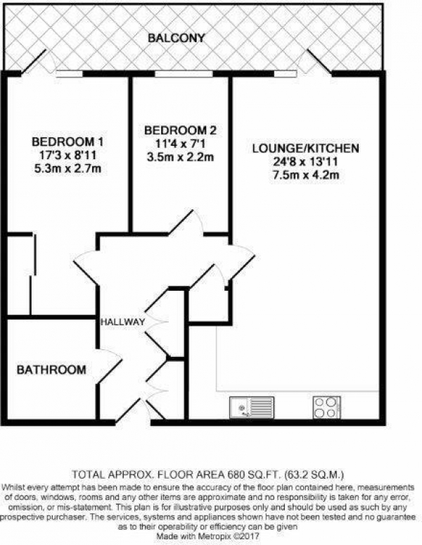 Floor Plan Image for 2 Bedroom Apartment for Sale in Love Lane, Woolwich, SE18 6GZ