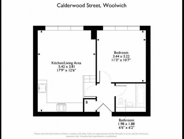 Floor Plan for 1 Bedroom Apartment for Sale in Vista Building, Calderwood Street, SE18 6JH, Calderwood Street, SE18, 6JH -  &pound120,000