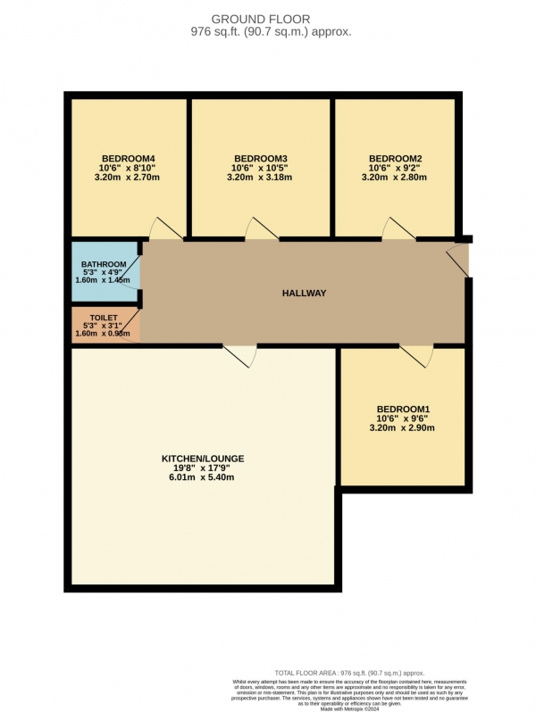 Floor Plan Image for 4 Bedroom Apartment to Rent in Castle Boulevard, Lenton, England