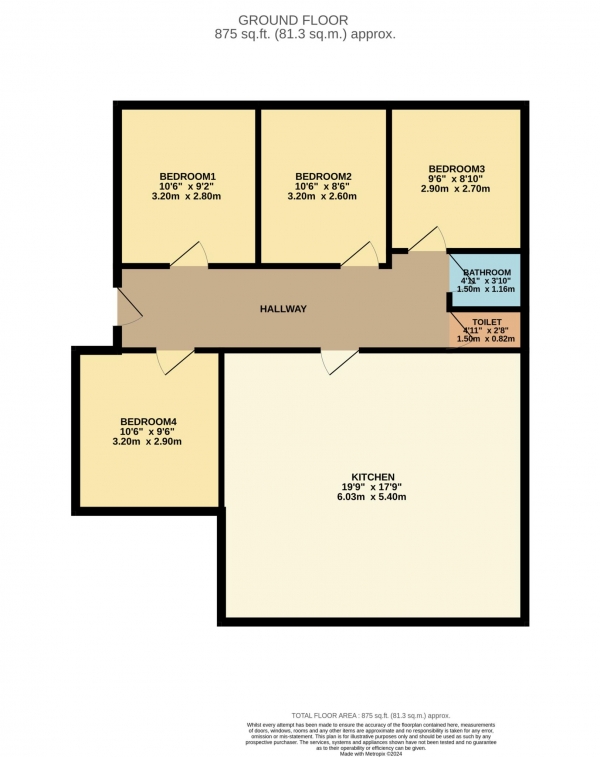 Floor Plan Image for 4 Bedroom Apartment to Rent in Castle Boulevard, Lenton, England