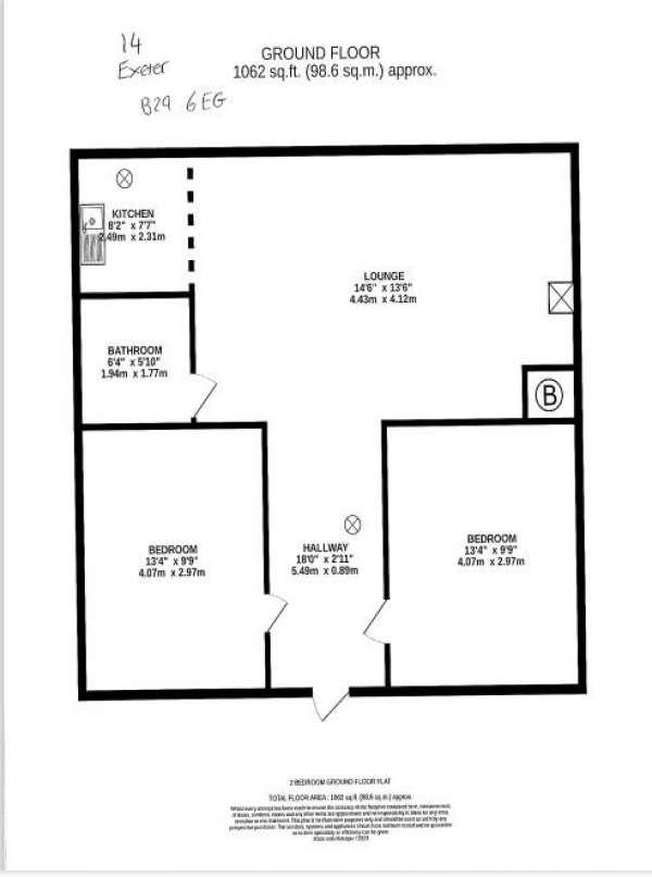 Floor Plan Image for 2 Bedroom Apartment to Rent in Exeter Road, Birmingham, 2 bed ground floor flat in new build block