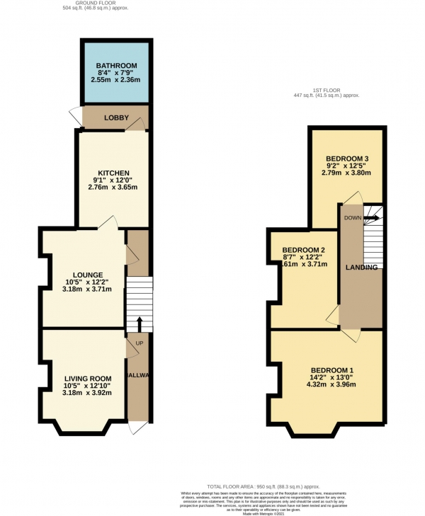 Floor Plan for 3 Bedroom Terraced House to Rent in The Grove, Southend On Sea, SS2, 4DD - £404 pw | £1750 pcm