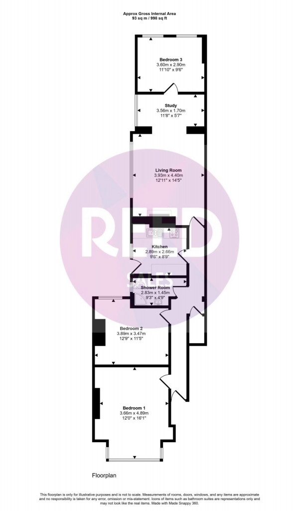 Floor Plan Image for 3 Bedroom Flat to Rent in Valkyrie Road, Westcliff On Sea