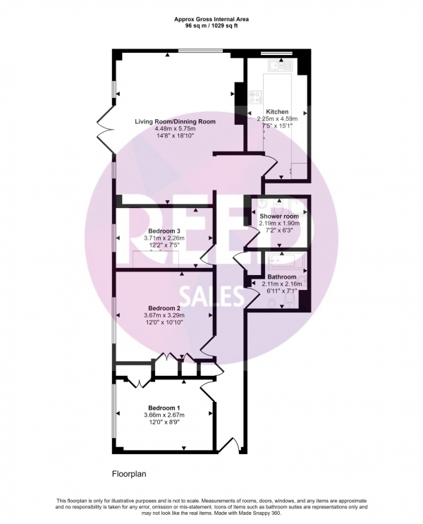 Floor Plan Image for 3 Bedroom Flat to Rent in Boundary Road, St John`s Wood