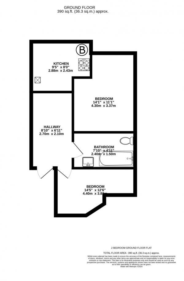 Floor Plan Image for 1 Bedroom Flat to Rent in Exeter Road, Selly Oak