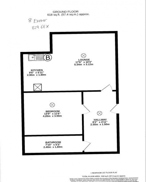 Floor Plan Image for 1 Bedroom Apartment to Rent in Exeter Road, Selly Oak