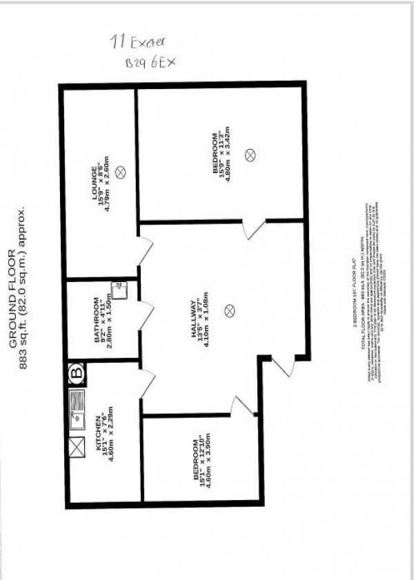 Floor Plan Image for 2 Bedroom Apartment to Rent in Exeter Road, Selly Oak