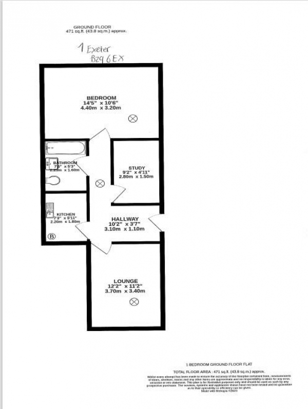 Floor Plan Image for 2 Bedroom Apartment to Rent in Exeter Road, Selly Oak