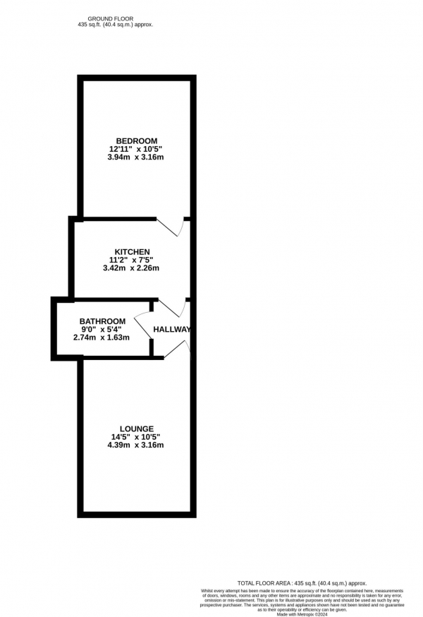 Floor Plan Image for 1 Bedroom Flat to Rent in Boscombe Road, Southend On Sea