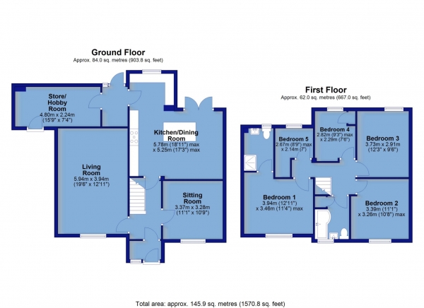 Floor Plan for 5 Bedroom End of Terrace House for Sale in Southfield Road, Bideford, EX39, 4BY -  &pound350,000