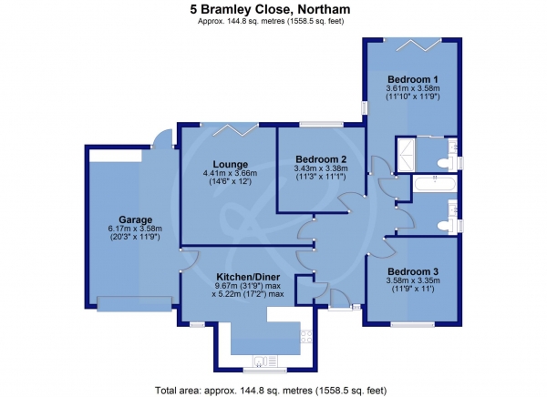 Floor Plan Image for 3 Bedroom Bungalow for Sale in Bramley Close, Northam