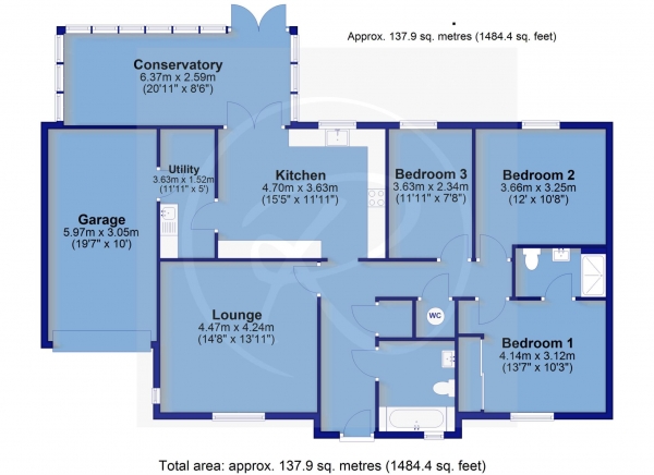 Floor Plan for 3 Bedroom Bungalow for Sale in Wood Lea, Parkham, Parkham, EX39, 5FF -  &pound485,000