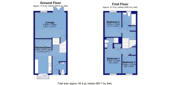 Floor Plan Image for 3 Bedroom End of Terrace House for Sale in Boards Court, East The Water