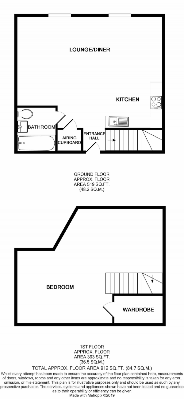 Floor Plan for 1 Bedroom Apartment to Rent in Key Street, Ipswich, IP4, 1FG - £225 pw | £975 pcm