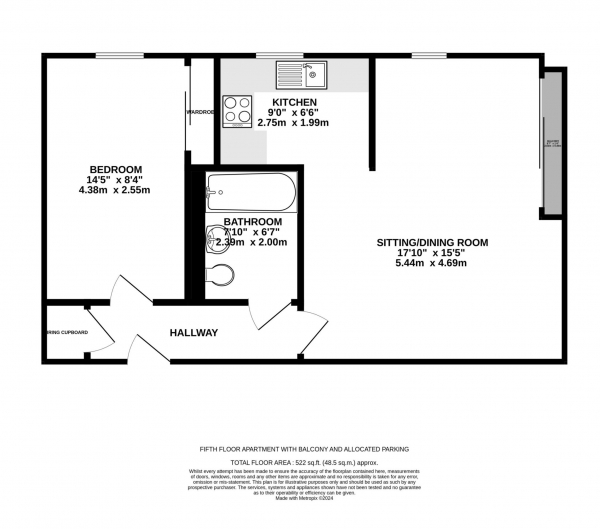 Floor Plan for 1 Bedroom Apartment for Sale in Anchor Street, Orwell Quay, Orwell Quay, IP3, 0BW -  &pound130,000