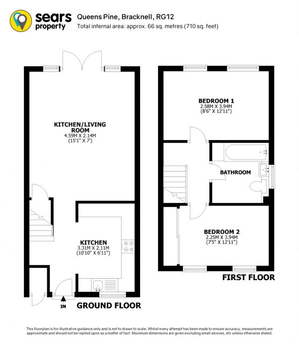 Floor Plan Image for 2 Bedroom Terraced House for Sale in Queens Pine, Bracknell