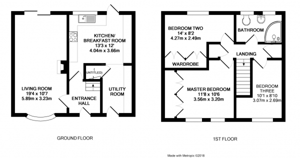 Floor Plan for 3 Bedroom Terraced House to Rent in Brownrigg Crescent, Bracknell, RG12, 2PZ - £381 pw | £1650 pcm