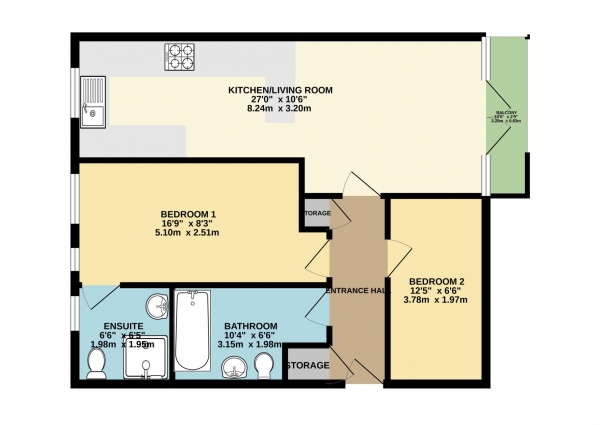 Floor Plan Image for 2 Bedroom Apartment to Rent in Nicholson Park, Bracknell