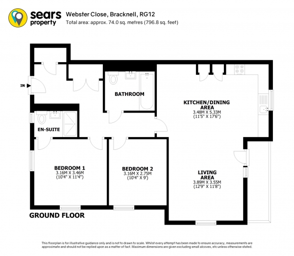 Floor Plan Image for 2 Bedroom Flat for Sale in Webster Close, Bracknell