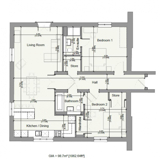 Floor Plan Image for 2 Bedroom Apartment for Sale in 15 Riverview, 11 Windrush Heights, Burford