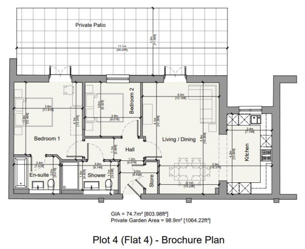 Floor Plan Image for 2 Bedroom Apartment for Sale in Flat 4 Riverview, 11 Windrush Heights,  Burford