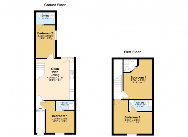 Floor Plan for 4 Bedroom House Share to Rent in Deyne Street, Salford, M6, 5WT - £145 per person per week