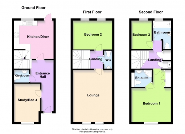 Floor Plan for 4 Bedroom Town House for Sale in Flaxley Gate, Monkston, Monkston, MK10, 9GG -  &pound325,000