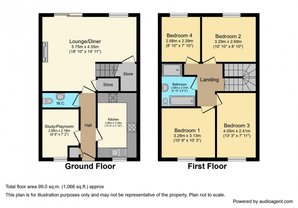 Floor Plan for 4 Bedroom Terraced House for Sale in Chesham Drive, Steeple View, Steeple View, SS15, 4AH - Guide Price &pound440,000