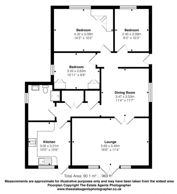 Floor Plan Image for 3 Bedroom Detached Bungalow for Sale in Crays Hill, Billericay