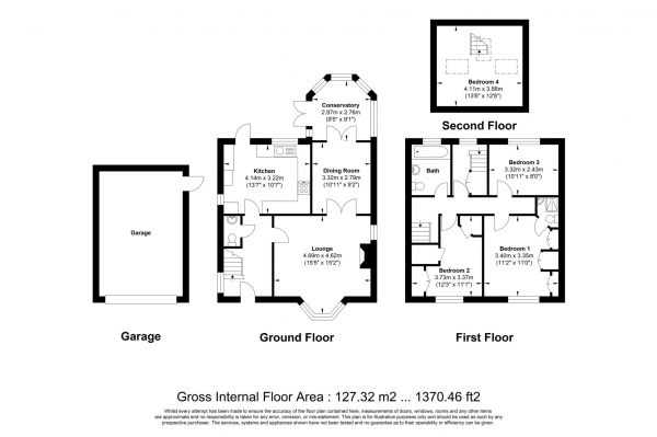 Floor Plan for 4 Bedroom Detached House for Sale in Handleys Chase, Noak Bridge, Noak Bridge, SS15, 4JB -  &pound525,000