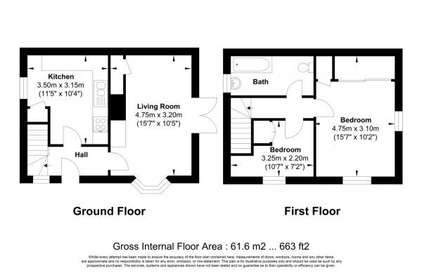 Floor Plan for 2 Bedroom Detached House for Sale in Bridgecote Lane, Noak Bridge, Noak Bridge, SS15, 4BW -  &pound365,000