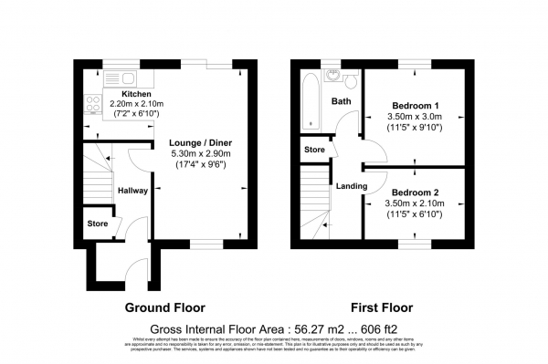 Floor Plan Image for 2 Bedroom Semi-Detached House for Sale in The Pines, Basildon