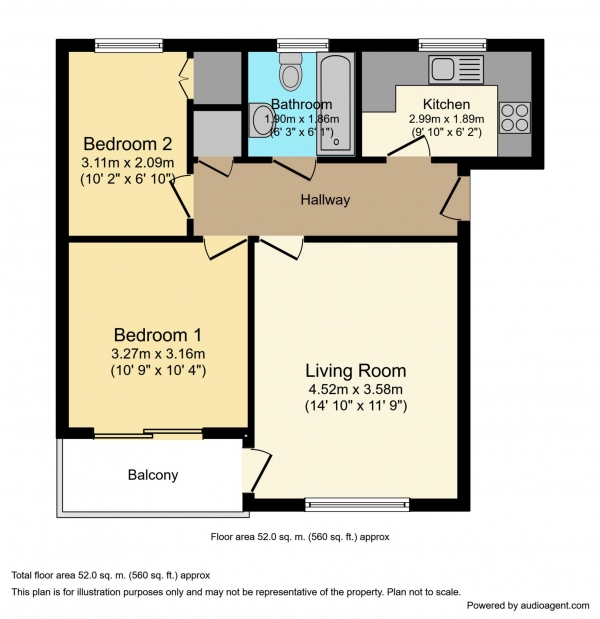 Floor Plan Image for 2 Bedroom Flat for Sale in Osier Drive, Steeple View