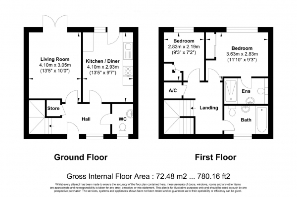 Floor Plan Image for 2 Bedroom Terraced House for Sale in Tonbridge Drive, Dunton Fields