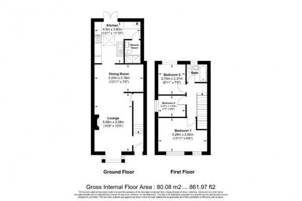 Floor Plan Image for 3 Bedroom Semi-Detached House for Sale in Fairfield Rise, Billericay