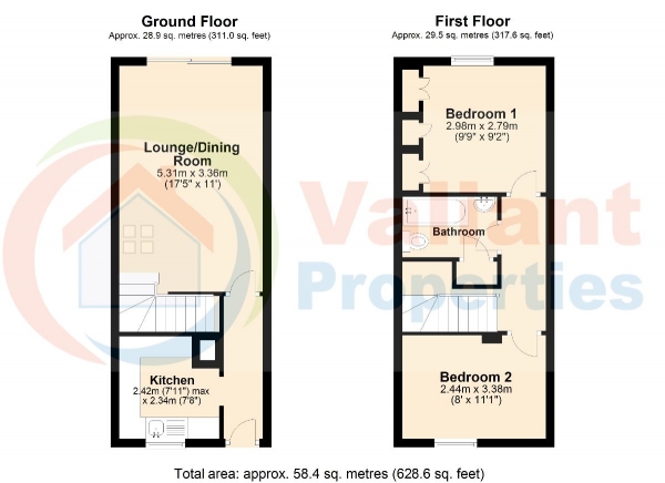 Floor Plan Image for 2 Bedroom Terraced House to Rent in Admirals Drive, Wisbech